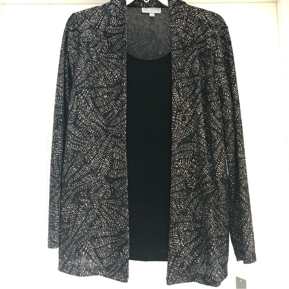 JM collection black long sleeve gold metallic open front cardigan - Picture 4 of 14